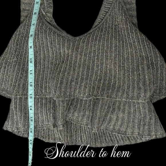 Armani Exchange Y2K Cropped Metallic Silver Knit Ruffle Cropped Tank Top XS - Picture 7 of 8